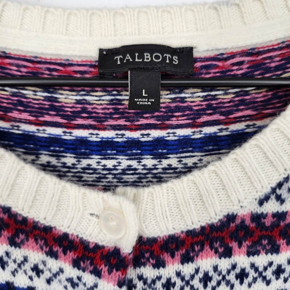 Talbots Womens Lambswool Blend Sweater Size L Colorful Nordic Birdseye Ski Aspen - Picture 5 of 7